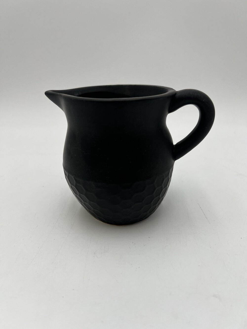 Heartland Hive Black Ceramic Creamer Pitcher Honeycomb Matte Farmhouse 4”
